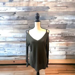 William Rast Hunter Green Long Sleeve Waffle Top Junior Large